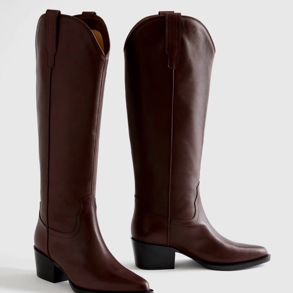 Quince Italian Leather Tall Western Boot in Espresso brown Size 8 - Picture 3 of 10